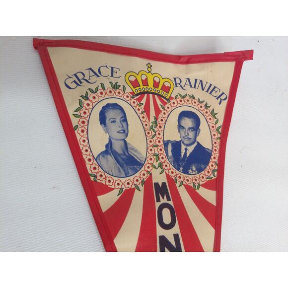 Vintage Grace Ranier Monaco Wedding Flag Pennant Souvenir - Picture 5 of 6